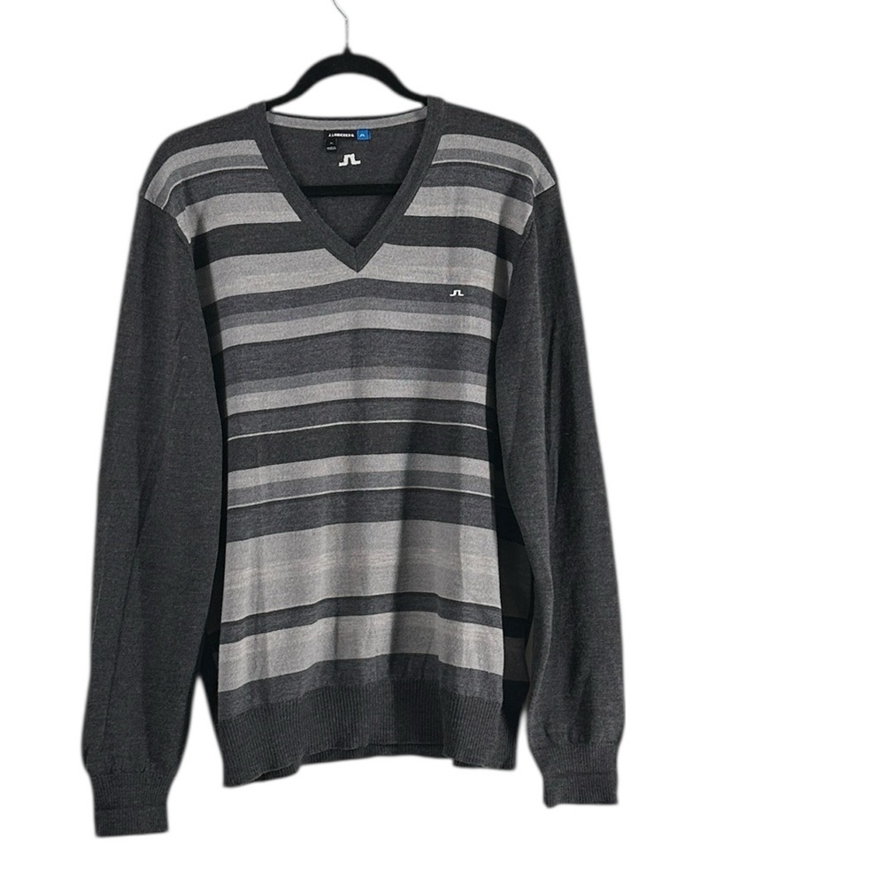 J.Lindeberg wool sweater Charcoal Gray v neck golf luxury classic sz xl